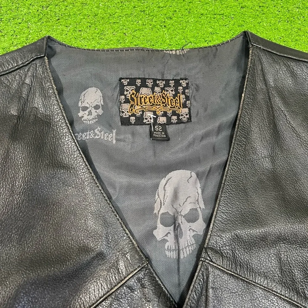 Vintage Street And Steel Leather Vest SZ 52 (2XL) Side Laced Y2K Biker Vest